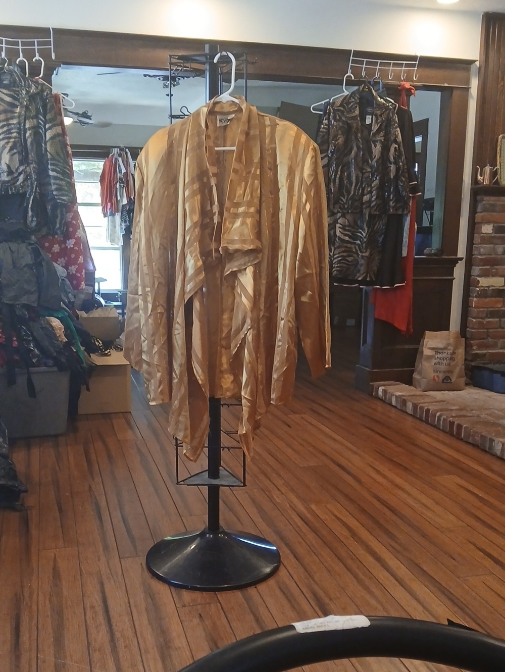 Satin Draped Open-Front Cape Jacket in Gold